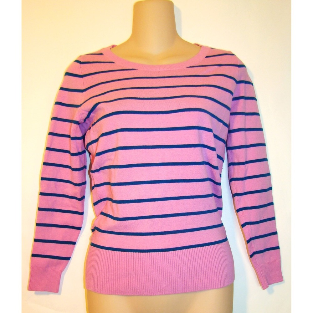 NEW J. Crew Womens Size XS Pink Green Striped 3/4 Sleeve Top Sweater    A123